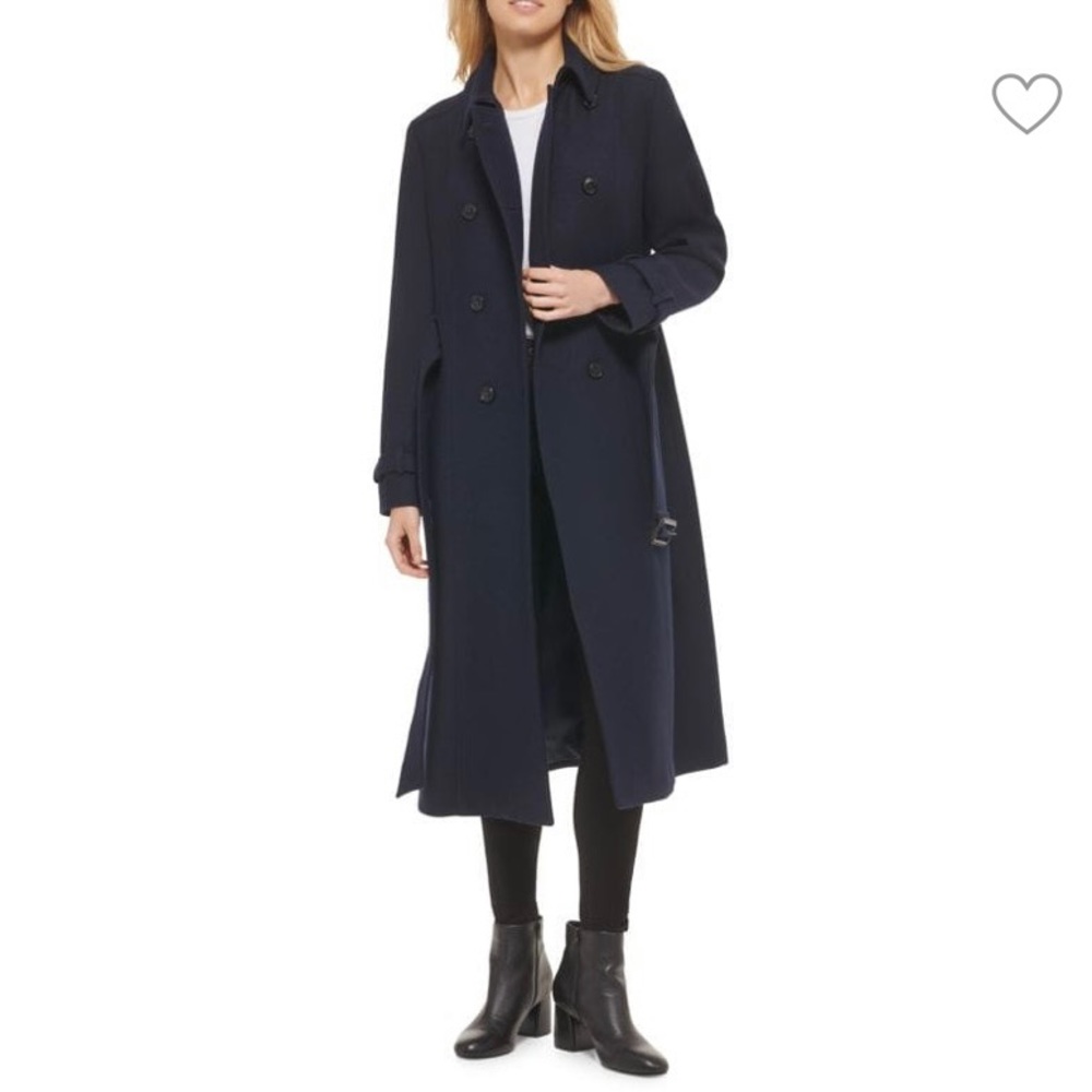 Cole Haan Women’s Black Belted Wool Blend Long Peacoat NWT Size 2
